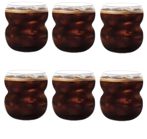 LOPYXBR Lot de 6 verres à bulles, 380 ml, verres à latte macchiato, verres esthétiques pour café glacé, jus, bière, boisson, eau