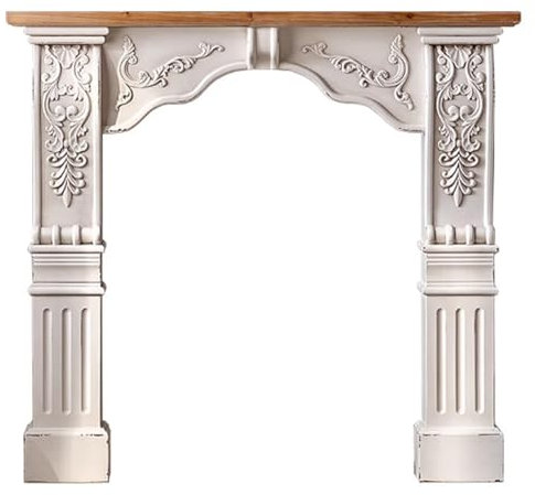 TT-YEC Accueil Console De Cheminée Vintage, Armoire De Rangement Surround De Cheminée en Bois, Boîtier De Cheminée Décorative, Manteau Autoportant avec Décoration Florale Sculptée,B