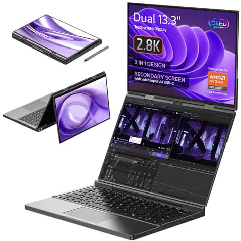 GPD DUO Dual-Screen Laptop: 13.3 OLED Displays, AMD Ryzen 7 8840U, 32GB RAM, 1TB SSD, Stylus Support, 10-Point Touch, 4096 Pressure Levels, Dual 360° Hinge