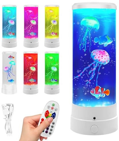 BORDEAG Lampada Meduse, Lampada Lavatrice, Jellyfish Lampada Con 17 Colori E 4 Modalità, Con Telecomando Per Decorazione Ufficio Casa (10,5 X 29 cm)