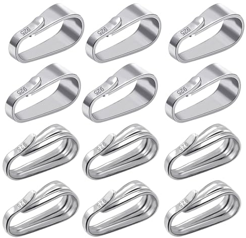 HAPPOW 12 stycken smycken hängen öljetter 925 silver, halsband slingor sterlingsilver 925, kedjelås silver, hängsmycken öglor glänsande/randiga, för örhängen, halsband, hantverk