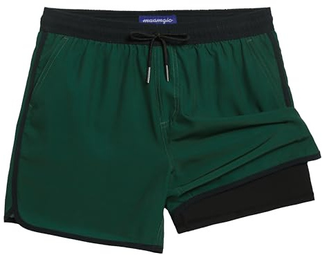 MaaMgic Costume da Bagno Uomo Corto Stile Retrò Vintage Pantaloncino da Bagno Uomo con Compressione Slip Interno 2 in 1 Asciugatura Rapida 4 Way Stretch e Cordoncino di Regolazione Regolabile Più
