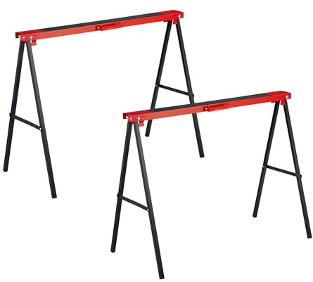 Relaxdays Lot de 2 tréteaux Pliables de 100 kg chacun - Dimensions (H x l x P) : 78 x 100 x 49 cm - Acier - Rouge/Noir