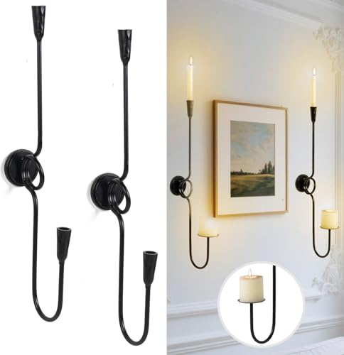 GAKA Large(27 inch) Wall Sconce Candle Holder Set of 2,2 Arm Iron Wall Mount Candle Holder Decorative,Black