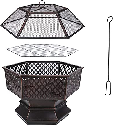 ZJFHEYUO Feuerstellen für den Außenbereich, Grillgrill, Feuerschale, Feuerstelle für den Garten, Außenheizungen, 2-in-1-Kamin für Lagerfeuer, Grillen in der Wildnis, für Camping,