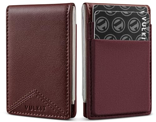 VULKIT Slim Money Clip Wallets - Thin RFID Credit Card Holder Minimalist Front Pocket Wallet for Men, Leather with Magnetic Money Clip, Holds Cash & Cards(Espresso)