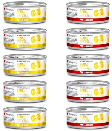 MIX Metabolic Balance CAT RENAL 10 lattine da 85g: 5 scatolette di RENAL Pollo + 5 scatolette di RENAL Manzo | alimento specifico per gatti | patè