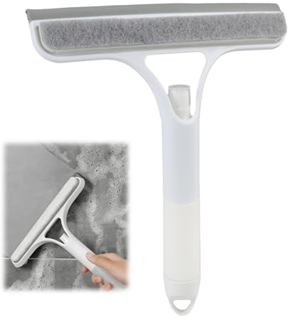 3 in 1 White Window Cleaning Squeegee, Multi-Function Shower Glass Cleaner Tool with Spray & Scrub, Streak-Free Window Cleaner for Home Kitchen Car