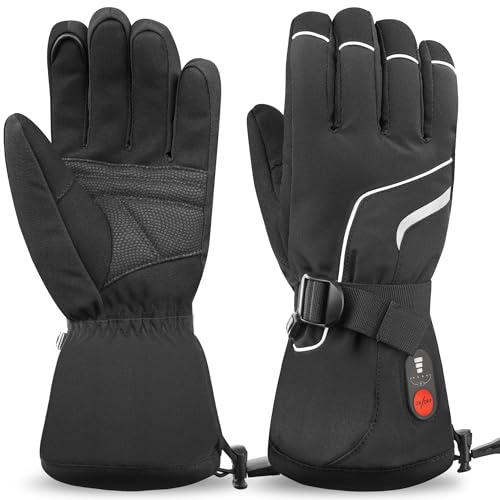 Heated Gloves for Men Women, Rechargeable Electric Ski Gloves, Waterproof Touchscreen Winter Hand Warmers for Hunting, Motorcycling, Hiking