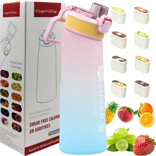 Putextile Water Bottle with 1 Flavor Capsule, 2.0 Upgraded Version, 700ml, BPA Free, for Gym and Outdoor Activities (Color E + 1 Random POD)