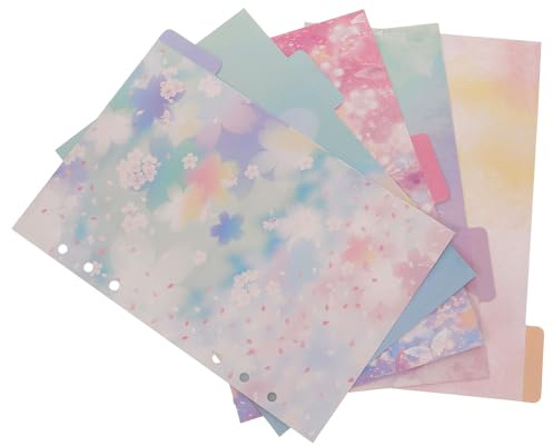 HOOWIFFY Intercalaires A5 Séparateurs de Cahier Onglets Inscriptibles, 5 Feuilles pour Organisateur de Bureau et Bloc-notes, Index de Classement Fleurs de Cerisier Étoiles, Style Aléatoire