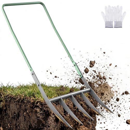 Grävgaffel med 5 pinnar, ergonomisk bredgaffel av härdat stål, grävgaffel för hårda golv, rabatt, gräsmatta, enkel golvlossning och effektivt trädgårdsarbete (storlek: 118 x 50 x 10,5 cm)