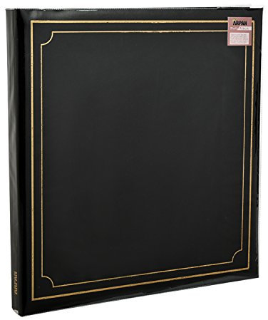 Arpan Extra-Large 32x26cm Self Adhesive Photo Album 24 Sheets 48 Sides Faux Leather Padded Cover Post bound- Black
