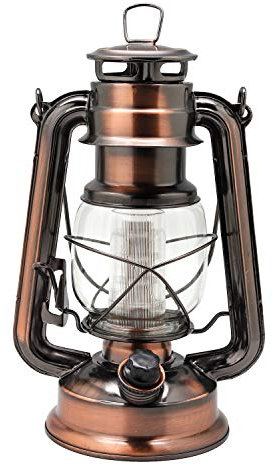 YAKii LED Hurricane Lamp Metal Hanging Storm Lamp 12 LED Dimmer Switch Cold White Battery Operated Lantern Power Outage Indoor Camping Lighting Outdoor Lantern(Copper)