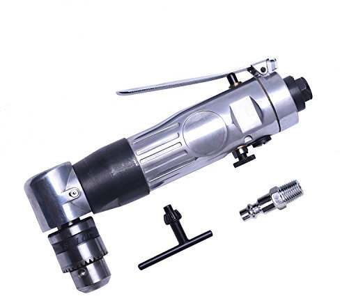 Umkehrbar Winkelbohrmaschine Druckluft 1.5-10 mm （3/8), Leerlaufdrehzahl: 2000rpm, Winkelbohrer mini Silber