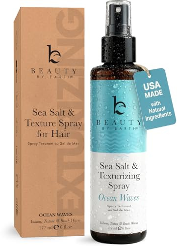Beauty by Earth Sea Salt Spray - Aloe-Enhanced Beach Waves without Dryness, Texture & Volume Spray for All Hair Types, USA Made with Organic Ingredients, Ocean Waves Scent 6oz
