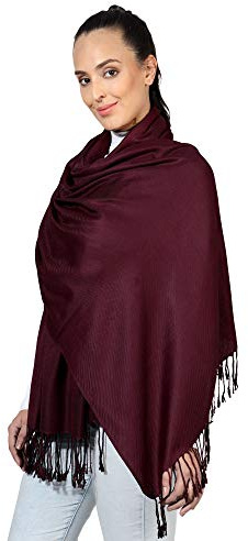 World of Shawls Pashmina Style All Seasons Handcrafted Wrap Shawl Stole Scarf (Burgundy)