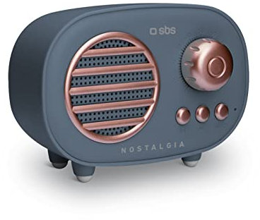 SBS Cassa portatile wireless SANREMO 3W, altoparlante con design radiolina, microfono integrato e funzione vivavoce, ingressi per Card Micro SD e chiavetta USB, cavo di ricarica incluso