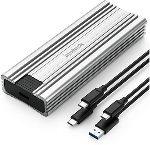 Inateck NVMe M.2 USB 3.2 Festplattengehäuse mit Kühlkissen 10 Gbps, unterstützt M.2 SATA B+M Key und NVMe M Key/B+M Key SSD (2242, 2260, 2280) mit USB CC und USB AC Kabel, werkzeuglos, FE2025