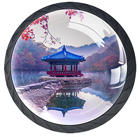 BestIdeas Nature Landscape Pavilion Prints Round Drawer Knobs Pulls Handles 4 Pack Used for Kitchen, Dresser, Door, Cupboard