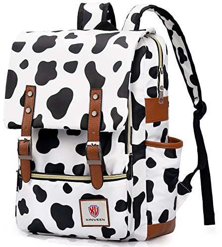 Xinveen Vintage Backpack Gift for Girls School Bag College Daypack Slim Travel Rucksack Cow