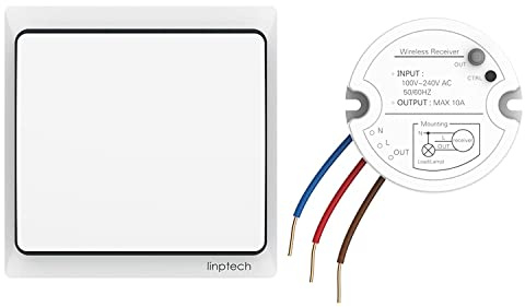 Self-Powered Wireless Light Switch and Receiver Kit, Linptech Remote Control ON/Off for Home LED Plug in Ceiling Lights, Closet Lamp, Pull Chain Light, Pool Lights, Fan - No Battery No Wiring, White