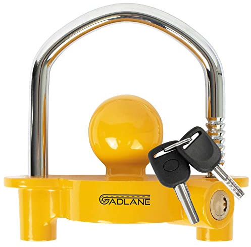 GADLANE Trailer Hitch Lock - Robust Caravan Hitch Lock with 6 Locking Positions for Easy Installation, Made from Heavy Duty Aluminium - Tow Ball Trailer Security Kit - Includes 2 Keys (Yellow)