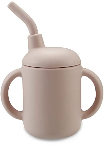 PandaEar 100% Tiny Silicone Drinking Training Cup with Straw for Baby and Toddler (Pink)