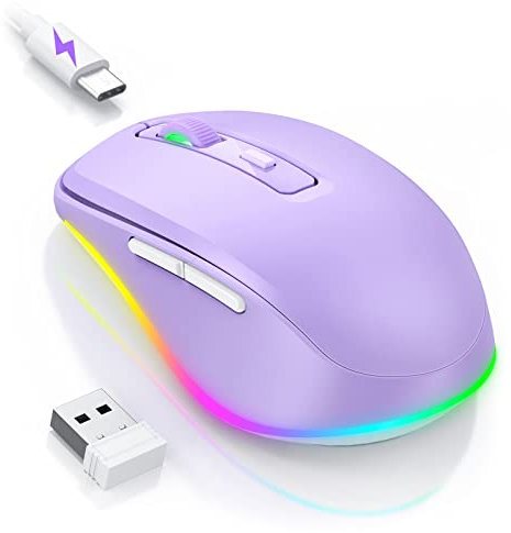 Seenda Kabellose LED-Maus, Wiederaufladbar Mit Maus Jiggler, Leise 2.4G USB Funkmaus für Laptop, Computer - Beleuchtet, DPI 2000, für PC, Windows, MAC OS (Lila)