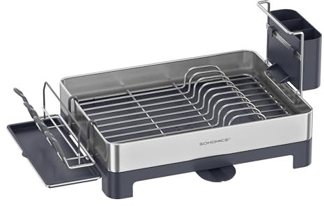 SONGMICS Égouttoir à Vaisselle, Support à Vaisselle en INOX avec Bec, Anti-Traces de Doigts pour Plan de Travail de Cuisine, 31,7 x 57,2 cm, Argent et Gris KCS030E01