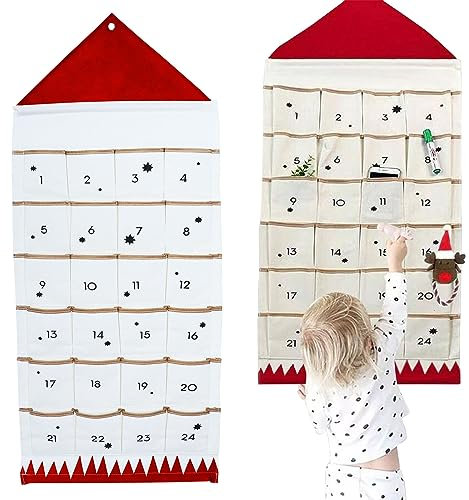 Fabric Advent Calendar, Fillable Advent Calendar With 24 Pockets Christmas Advent Calendar 2023, Countdown Calendar Make Your Own Advent Calendar For Kids And Family (Red)