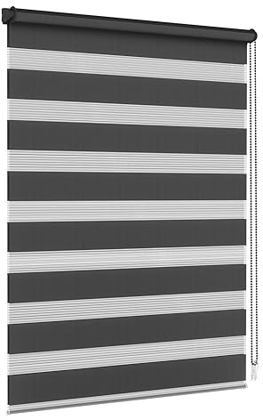 Jalousiescout Doppelrollo Klemmfix ohne Bohren & mit Bohren, 100x220cm Schwarz Rollo Fensterrollo lichtdurchlässig, Sonnenschutzrollo Zebrarollo für Fenster & Türen