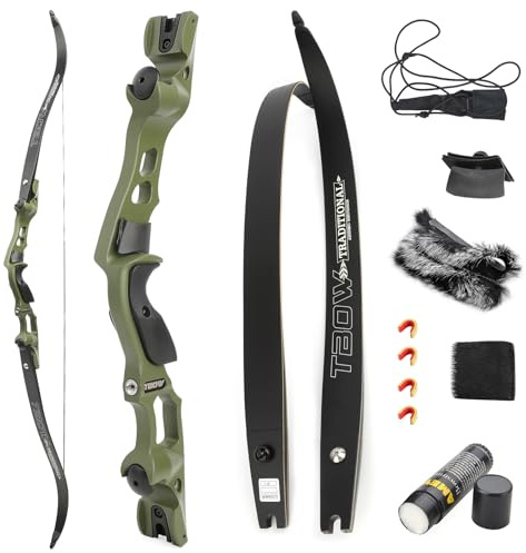 SHARROW 62 inch ILF Recurve Bow with Gordon Limbs 25-60Lbs American Hunting Bow Aluminum Alloy Riser Right Handed for Adult Archery Competition Athletic (Set 1/Military Green, 35lbs)