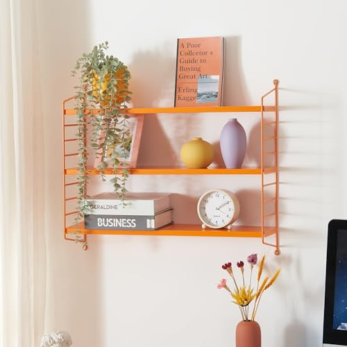 [en.casa] Modulares Wandregal Strängnäs Metallregal Orange Hängeregal mit 3 Regalböden Badregal Küchenwandregal Wandablage Wohnzimmer