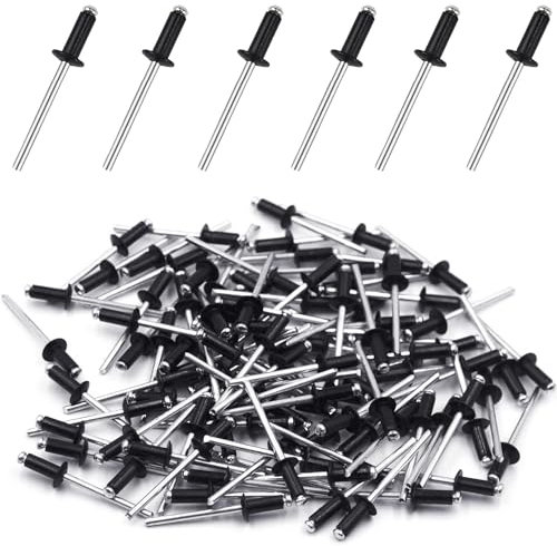 Rivet Pop Rivets Plaque Immatriculation Noir Aluminium pour Pince a Rivet 100 Pcs Rivets Aveugles Rivet 4 mm x 8 mm Rivet Inox Plein Alu Pop Tete Large pour Métal Bois Plastique (4 mm x 8 mm)