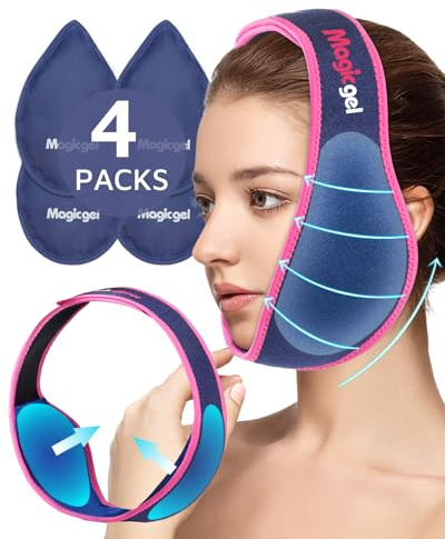 Paquete de hielo facial con 4 geles de Magic Gel – Compresa fría/caliente reutilizable para muelas del juicio, mandíbula y cara – Compresión ajustable para dolor dental, postoperatorio y ATM