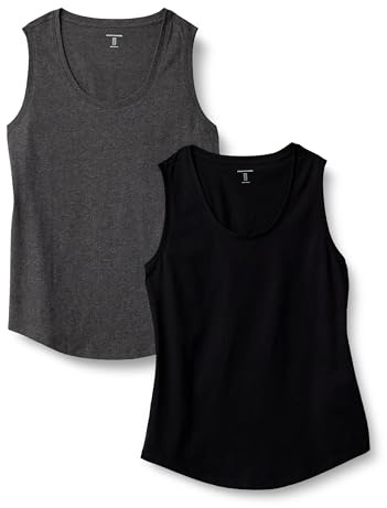 Amazon Essentials Canotta senza Maniche, Vestibilità Classica 100% Cotone Donna, Pacco da 2, Carbone Puntinato/Nero, XXL