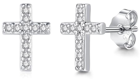 Zolkamery Silver Stud Earrings, Small 925 Sterling Silver Cross/Bar Studs, Mini Silver Stud Earrings for Women, Gold Plated Neutral Hypoallergenic Mode Stud, Sleeper Earrings for Girl Men Kids