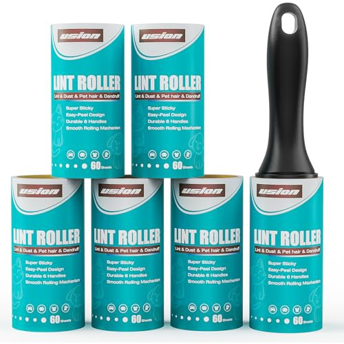 USION Pet Lint Rollers - Extra Sticky Lint Roller for Pet Hair (Pack of 6 Rolls / 1 Handle)