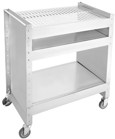 Silver rostfritt stål grillvagn, mobil grillvagn picknickvagn, för familjeträffar, grillfester 59 x 40,5 x 82 cm