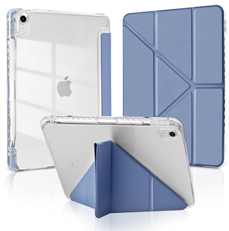 MuyDoux Fodral för iPad A16 11 tum 2025 / iPad 10:e gen 10,9 tum 2022 med pennhållare, vertikalt och horisontellt stativ (5 hopfällbara vinklar), transparent stötsäker baksida, lavendelgrå