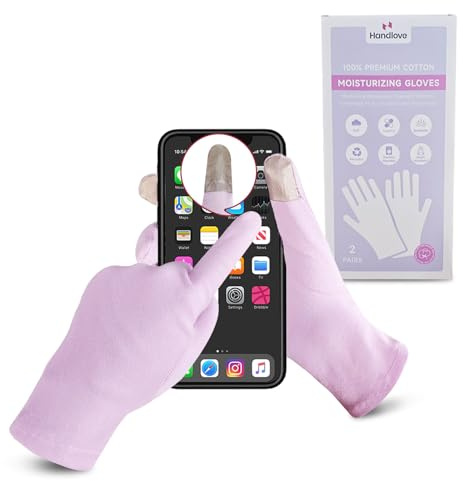 HandLove Guanti idratanti per mani secche ed eczemi, 100% cotone, per dormire durante la notte, guanti da eczema, riutilizzabili, touchscreen, viola, 2 paia