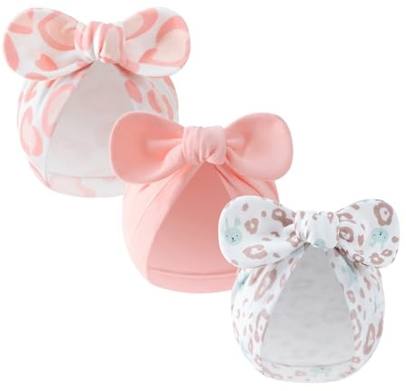 Ensemble de 3 bonnets pour bébé confortables avec nœud papillon pour nouveau-nés en coton pour fœtus, couvre-chef pour bébé de 0 à 3 mois, Set 1, Taille unique