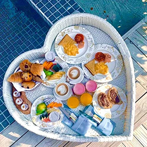 Plateau flottant en forme de cœur pour piscine, pour aliments et boissons, plateau de service flottant, table, bar, flotteurs de piscine pour adultes, pour bancs de sable, spas, fêtes de bain (blanc 8