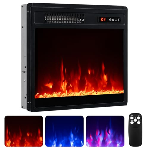 COSTWAY 20”/50cm Electric Fireplace, Recessed Freestanding Fire Heater with 3 Flame Color, 5 Brightness, Thermostat, Timer, Remote Control & Overheat Protection, 750W/1500W