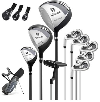 GOPLUS Juego de Golf Completo para Hombre, Juego de Palos de Golf Portátil para Zurdos con Correa de Hombro y Asa, Driver #1, Fairway #3, Híbrido #4, 5 Palos de Hierro y un Putter (Gris)