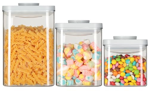VINATO Contenitori Ermetici per Alimenti 3 Pezzi, 600/1250/2280ml Contenitori per Pasta Farina Dispensa Set Conservazione Per Riso, Cereali, Muesli, Farina
