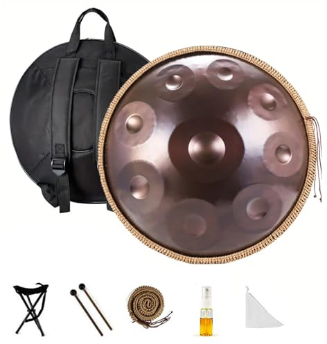 Handpan-trumma 56cm för Vuxna, D-moll Kurd 9/10/12 Toner – 440 Hz Professionell Handpan för Meditation, Musikterapi Och Liveuppträdanden Med Mjuk Handpanväska Och Stativ(Purpur,10-notering)