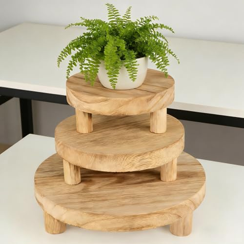 Jaxuzegs Lot De 3 Supports Ronds en Bois pour Plantes Petit Tabouret en Bois pour Plantes Tabouret Et Präsentoir Placez Les Pots de Fleurs et Les cafetières 3 Couleurs,Light Fired