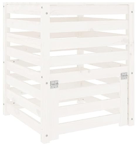 Compostiera in legno di pino massiccio, compostiera da giardino, 63,5 x 63,5 x 77,5 cm, bianco, contenitore per rifiuti biologici, compostiera da giardino con coperchio e sportello